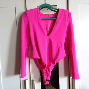 Zara Hot Pink Shoulder Bodysuit Size Medium